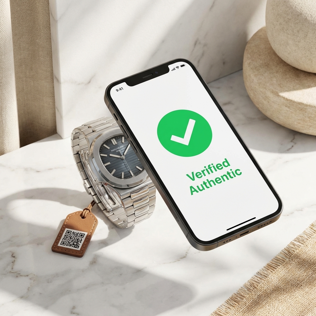 Scanning a luxury product QR code to verify authenticity