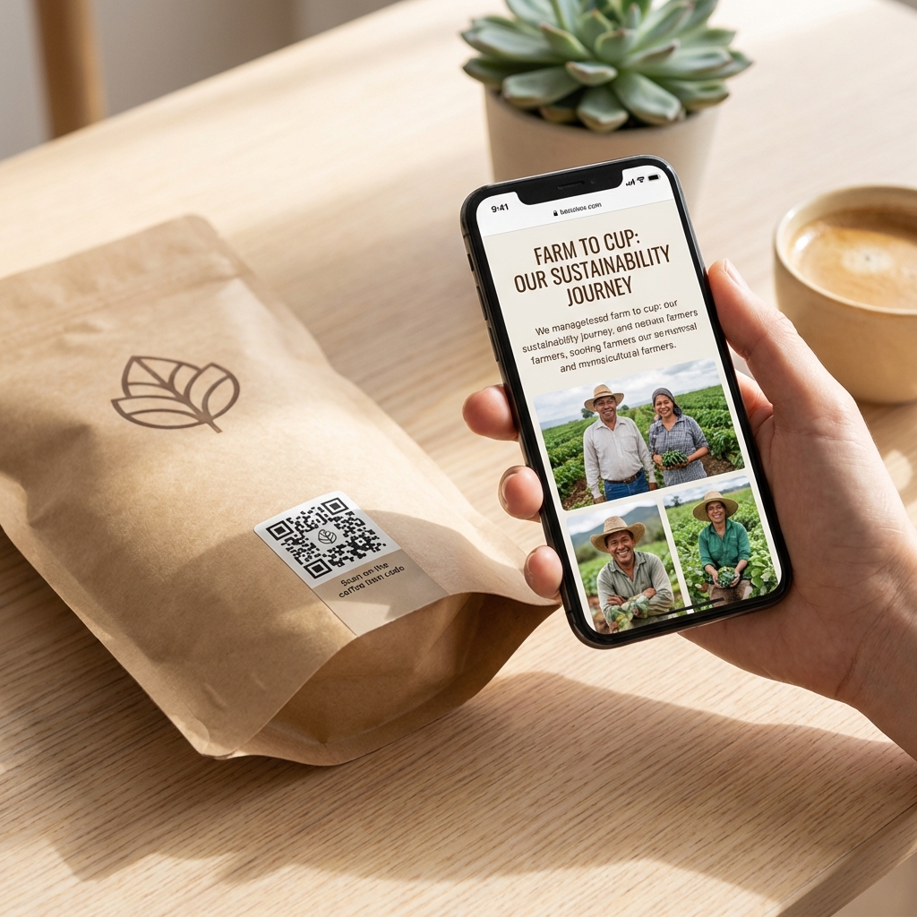 Brochure with QR code linking to detailed content